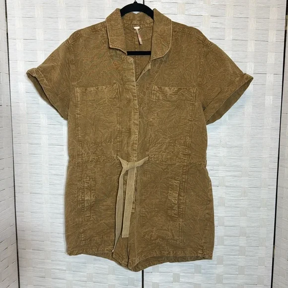 Free People Rhodes Chino Button Down Coverall with Front/Back Pockets Size XS - Picture 1 of 12